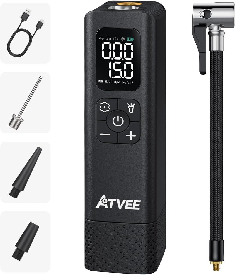 ATVEE Bicycle Pump, 30s Fast Inflate Bike Pump with Gauge & Digital Display, 150PSI Portable Electric Bike Tire Pump with Presta & Schrader Valves for Road Bike, E-Bike - Image 1